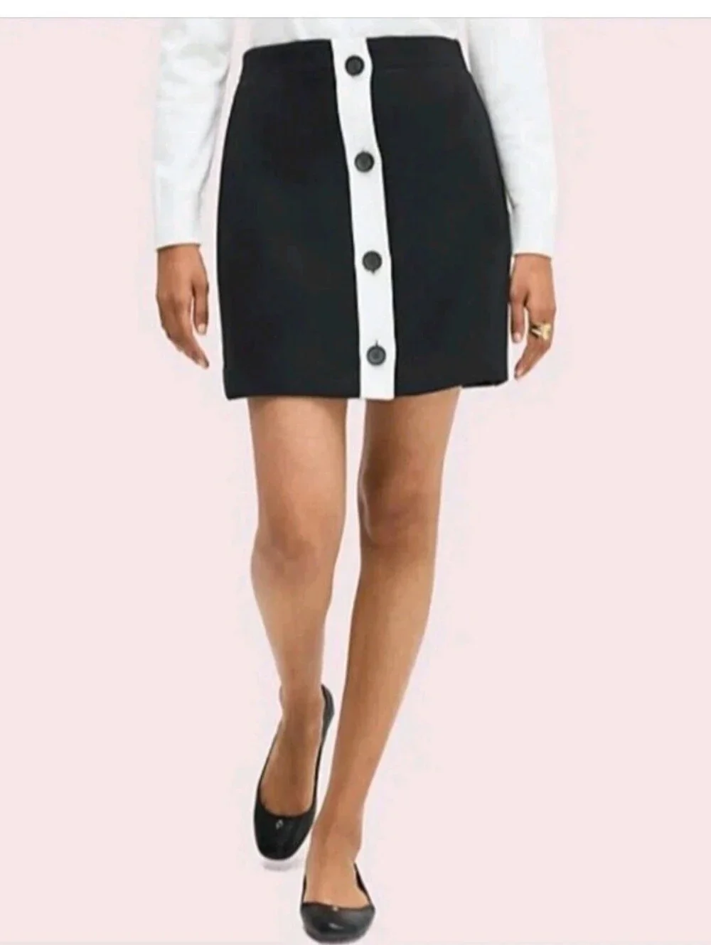 kate spade Black Mini Skirt with White Center Button Placket SZ 10 New No Tags